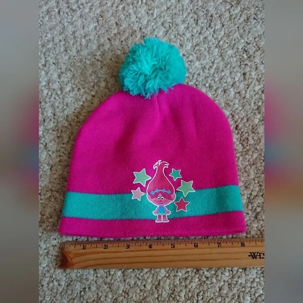 Dreamworks Trolls Pink and Teal Beanie with a pom-pom